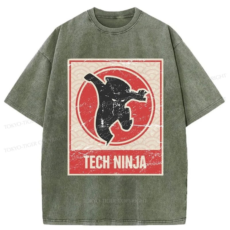 men's cotton-blend t-shirts -Tokyo-Tiger Tech Ninja Japanese Washed T-Shirt