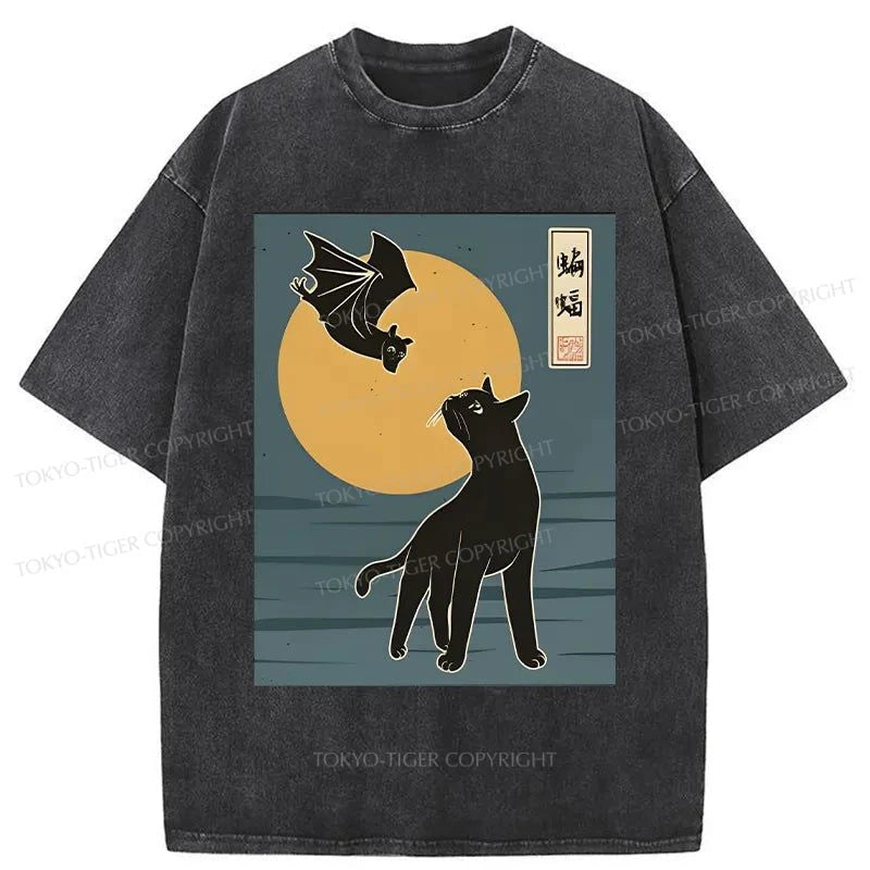 men's relaxed-fit t-shirts -Tokyo-Tiger The Cat With Batty Washed T-Shirt