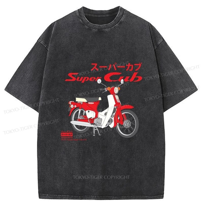 men's premium cotton t-shirts -Tokyo-Tiger The classic 1970's Honda Super Cub C70 Washed T-Shirt