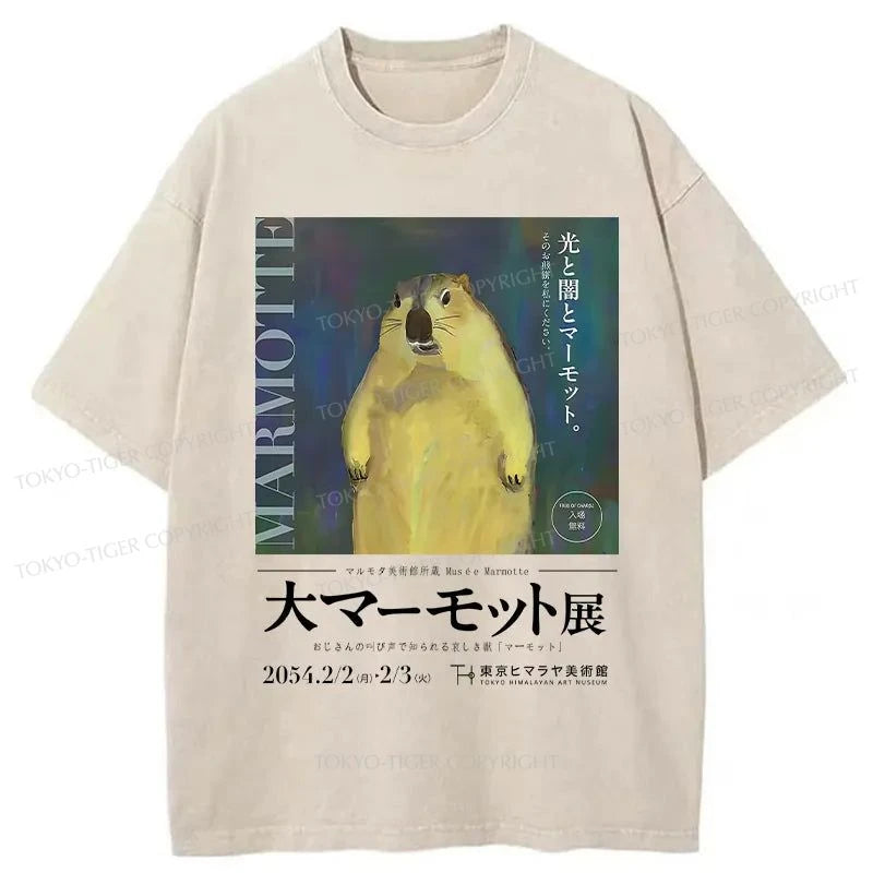 men's oversized t-shirts -Tokyo-Tiger The Great Marmot Exhibition Washed T-Shirt