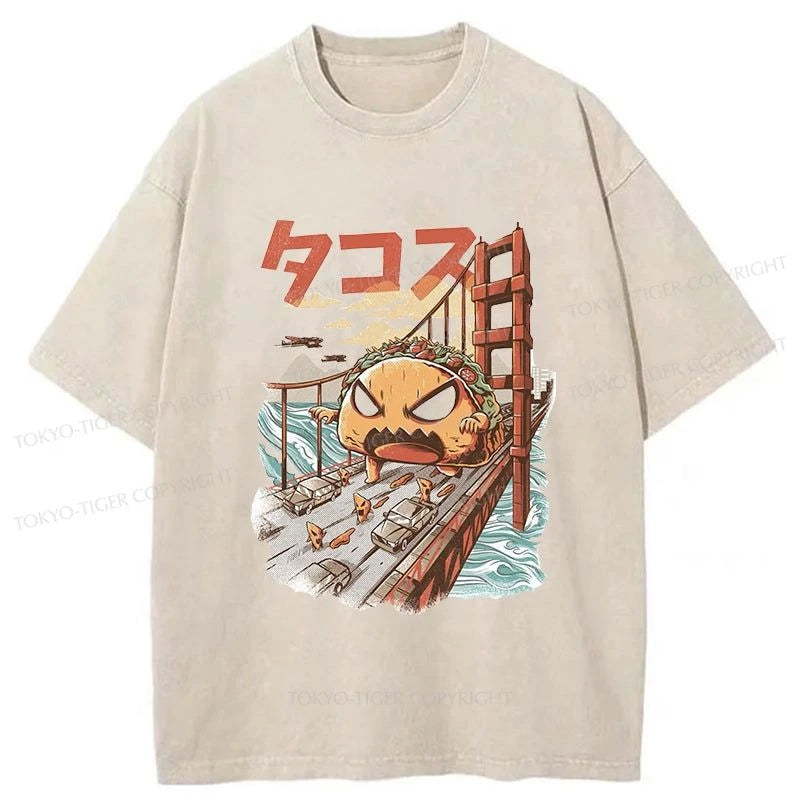 men's logo design t-shirts -Tokyo-Tiger The Great Taco Kaiju Washed T-Shirt