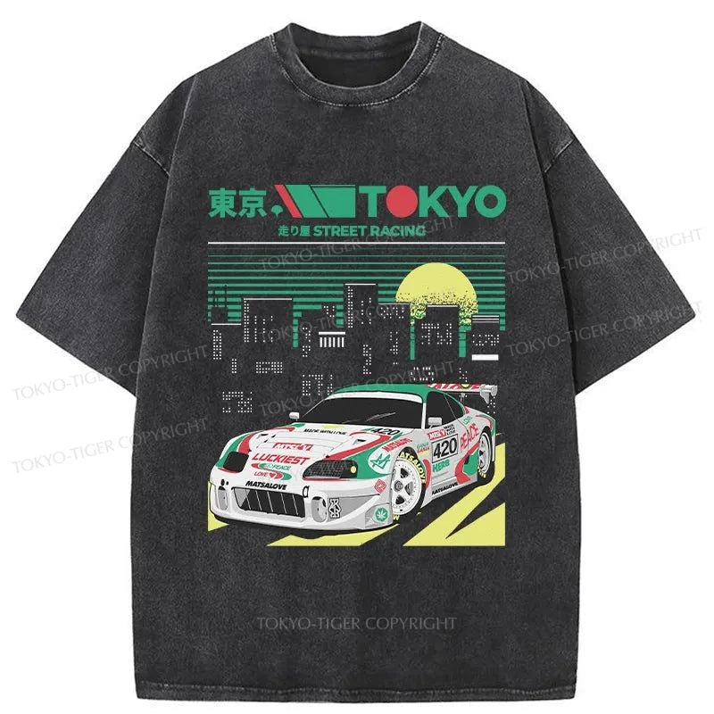 men's tie-dye t-shirts -Tokyo-Tiger Tokyo Xtreme Racer Washed T-Shirt