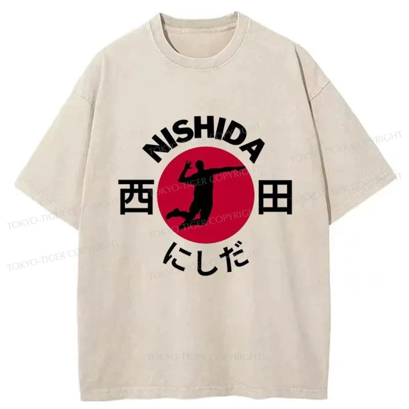 men's slim-fit casual t-shirts -Tokyo-Tiger Volleyball Player Nishida Washed T-Shirt