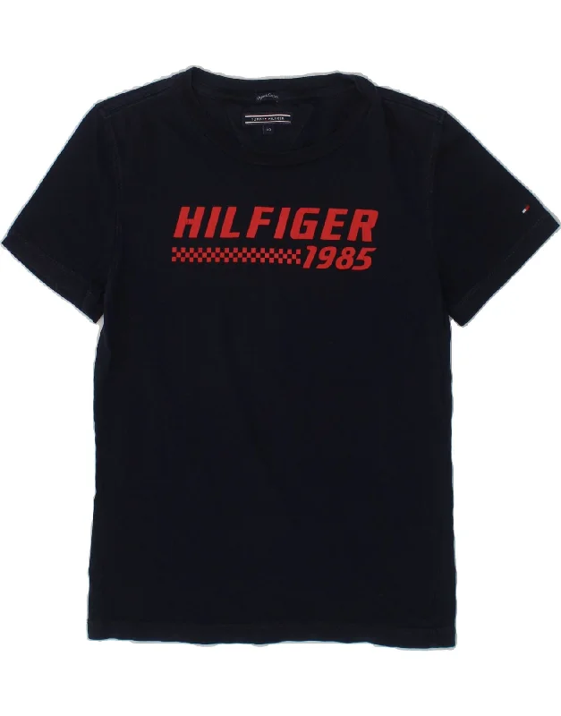 men's athletic t-shirts for workout -TOMMY HILFIGER Boys Graphic T-Shirt Top 9-10 Years Navy Blue Cotton