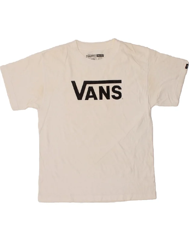 men's graphic print t-shirts -VANS Boys Graphic T-Shirt Top 14-15 Years XL White Cotton