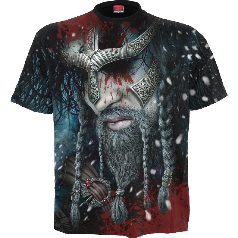 men's round-neck t-shirts -VIKING WRAP - Allover T-Shirt Black