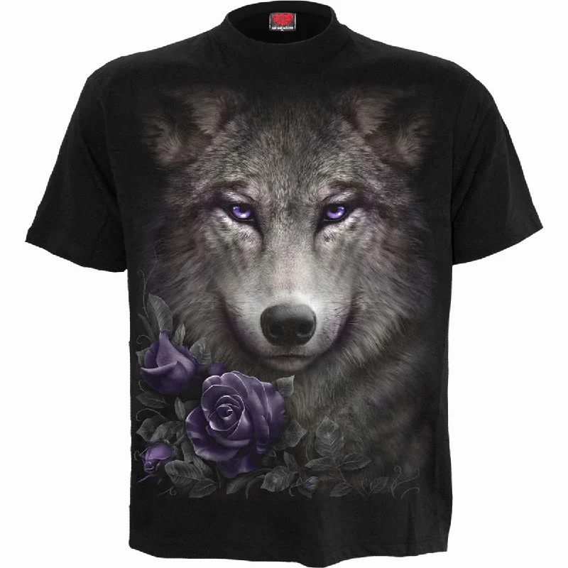 men's luxury t-shirts -WOLF ROSES - Front Print T-Shirt Black