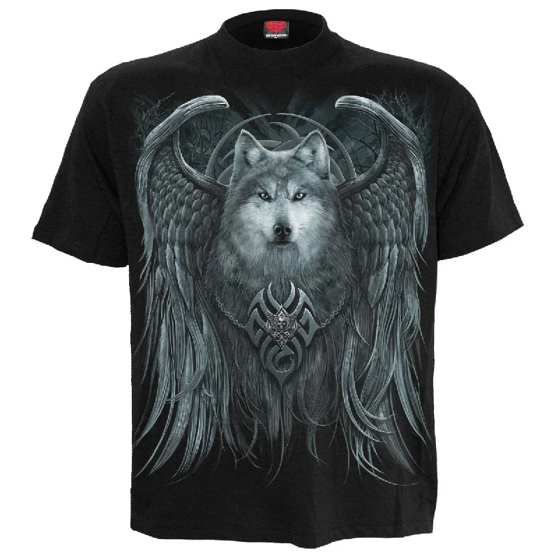 men's slim-fit t-shirts -WOLF SPIRIT - T-Shirt Black