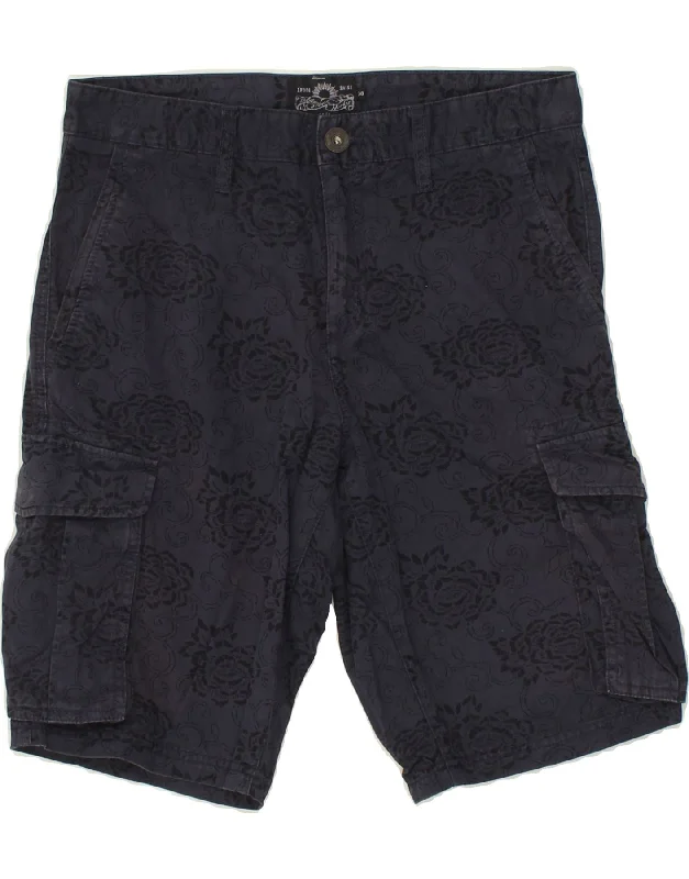 men's loose summer shorts -CELIO Mens Cargo Shorts EU 38 Medium W32 Navy Blue Floral