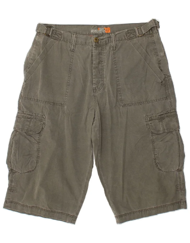 men's sporty cargo shorts -CELIO Mens High Waist Cargo Shorts XL W34 Grey Cotton