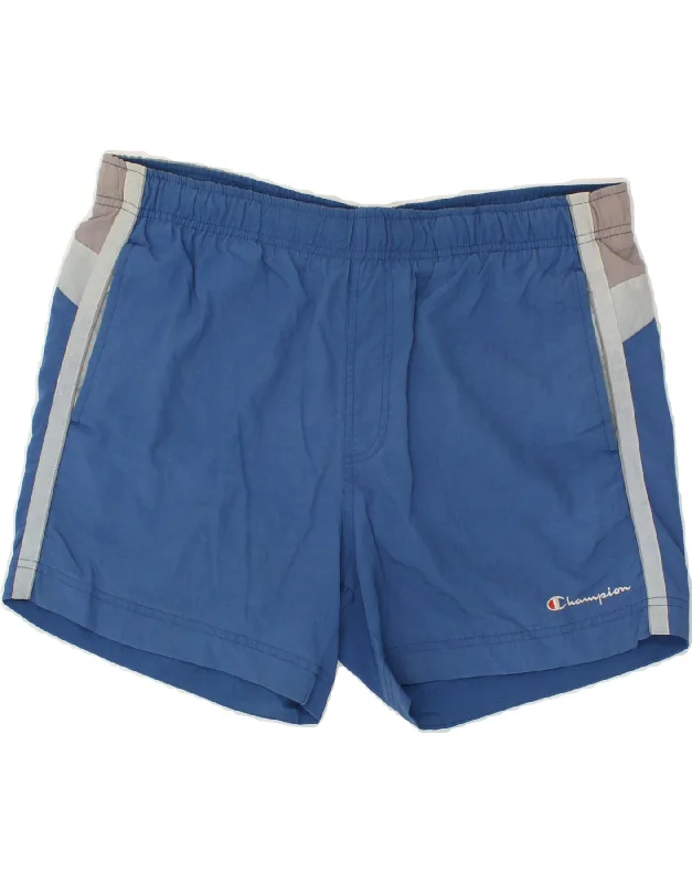 men's breathable workout shorts -CHAMPION Mens Casual Shorts Medium Blue Colourblock Polyamide