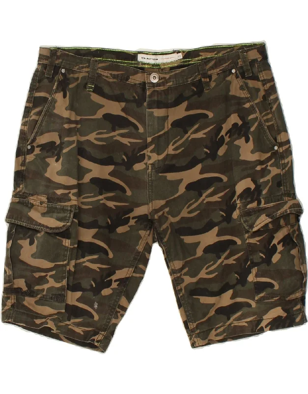 men's loose-fit shorts -CLAYTON Mens Cargo Shorts IT 50 Large W34  Khaki Camouflage Cotton