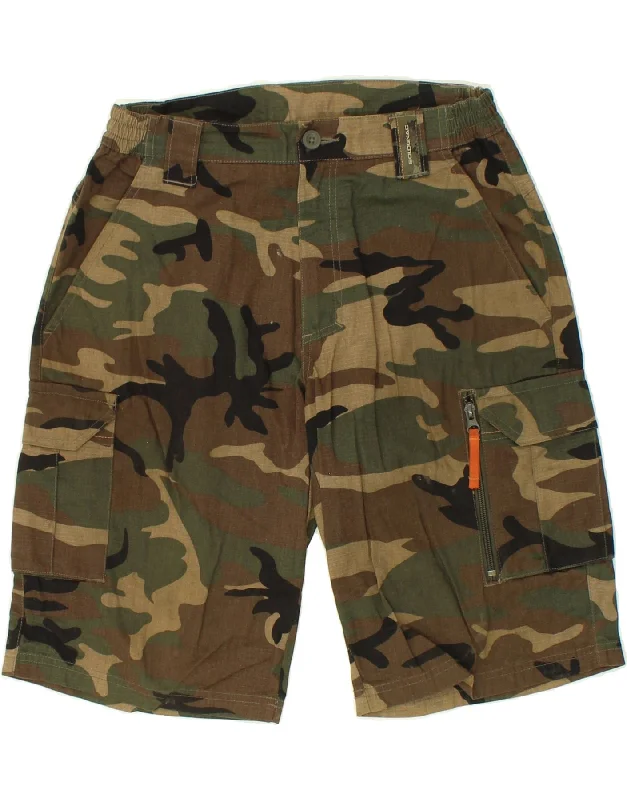 men's knee-length cargo shorts -DECATHLON Mens Cargo Shorts Medium W28  Khaki Camouflage Cotton