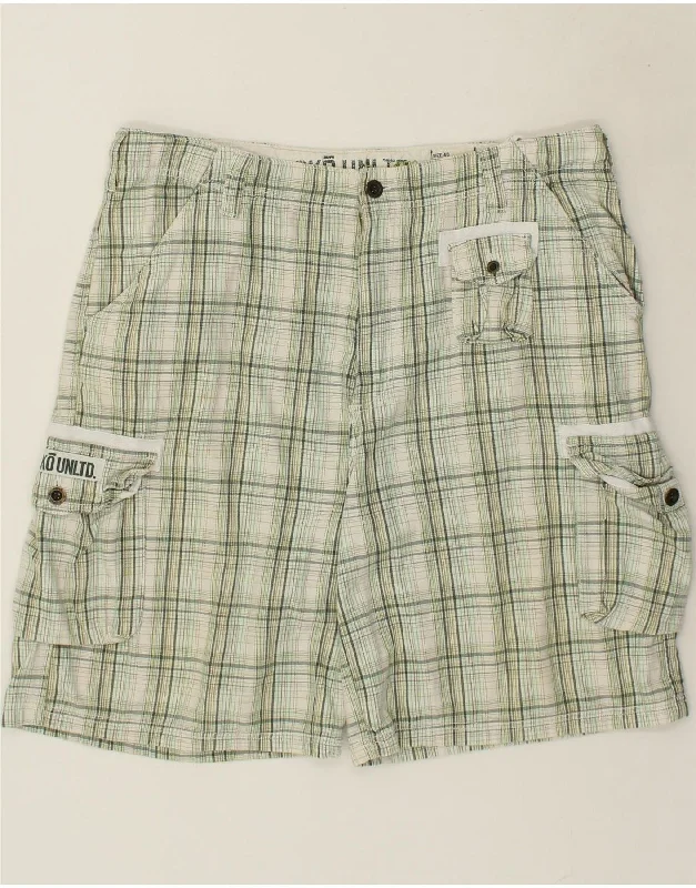 men's athletic shorts for gym -ECKO UNLTD Mens Cargo Shorts W40 XL Green Check Cotton