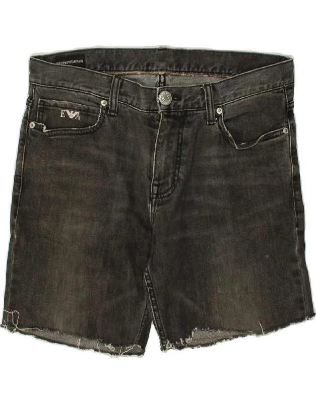 men's warm-weather shorts -EMPORIO ARMANI Mens Easy Fit Denim Shorts W3 Large Grey Cotton