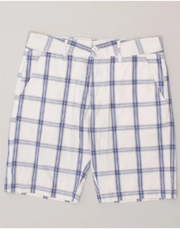 men's easy-wear shorts -FISHBONE Mens Chino Shorts Medium W34 White Check Cotton