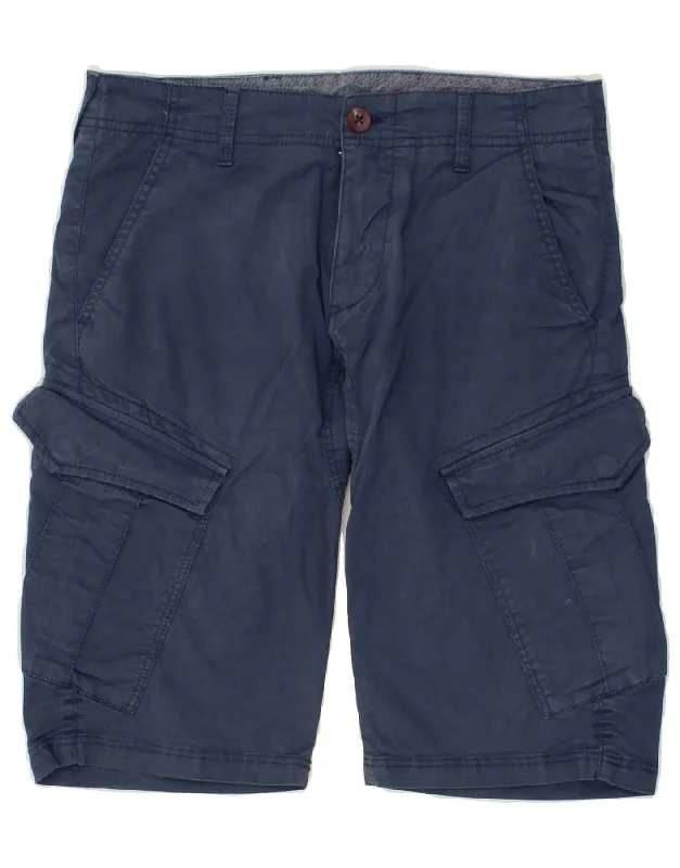 men's drawstring shorts -GAS Mens Cargo Shorts W29 Small Navy Blue Cotton