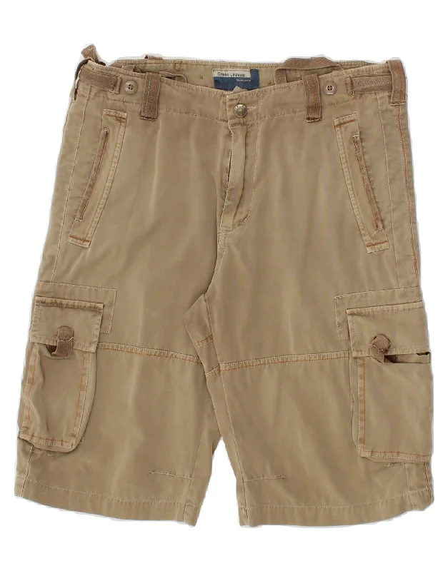 men's performance cargo shorts -GREEN LEAVES Mens Cargo Shorts IT 46 Small W32 Brown Cotton