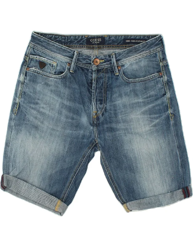 men's premium denim shorts -GUESS Mens Rebel Regular Denim Shorts W31 Medium  Blue Cotton