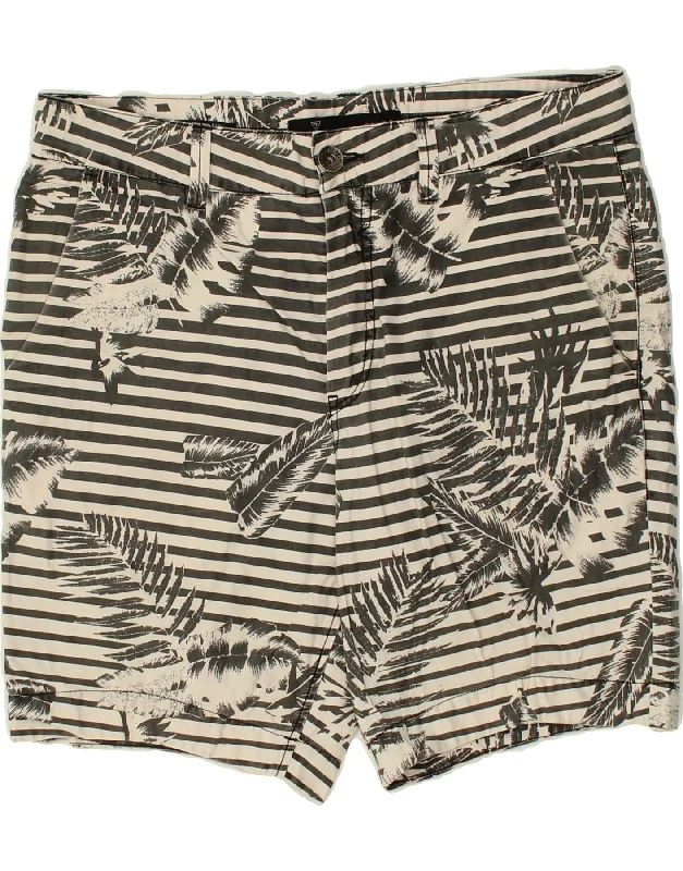 men's swim shorts -GUESS Mens Travel Graphic Chino Shorts W34 Large Grey Striped Cotton