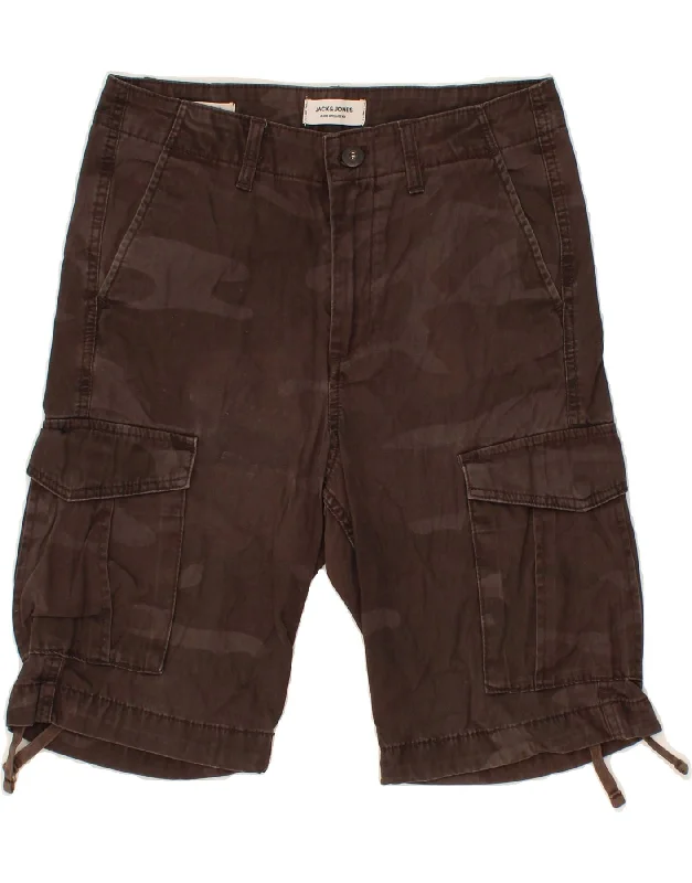 men's patterned shorts -JACK & JONES Mens Comfort Fit Cargo Shorts Small W31  Brown Camouflage