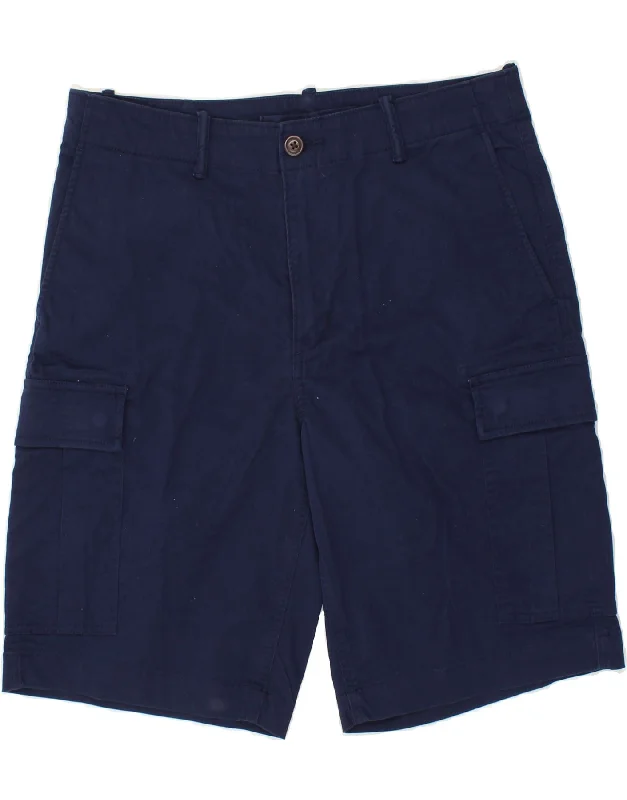 men's cotton shorts -LANDS END Mens Cargo Shorts W34 Large Navy Blue Cotton