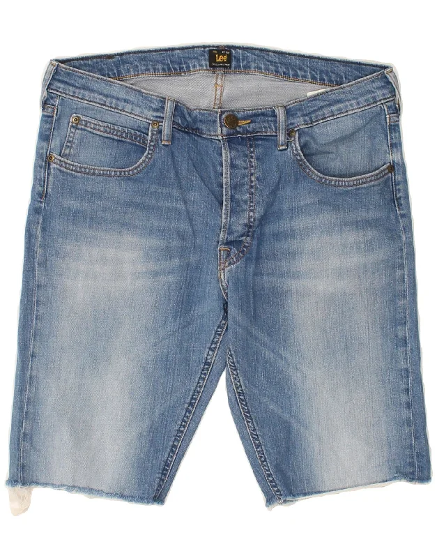 men's loose-fit shorts -LEE Mens Denim Shorts W34 Large Blue Cotton