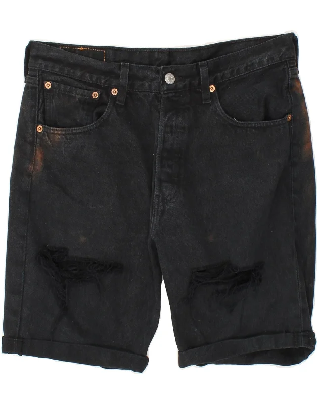 men's comfortable beach shorts -LEVI'S Mens 501 Denim Shorts W32 Medium Black Cotton