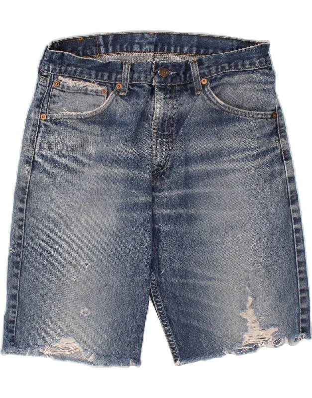 men's breathable sports shorts -LEVI'S Mens 521 Distressed Denim Shorts W34 Large Blue Cotton