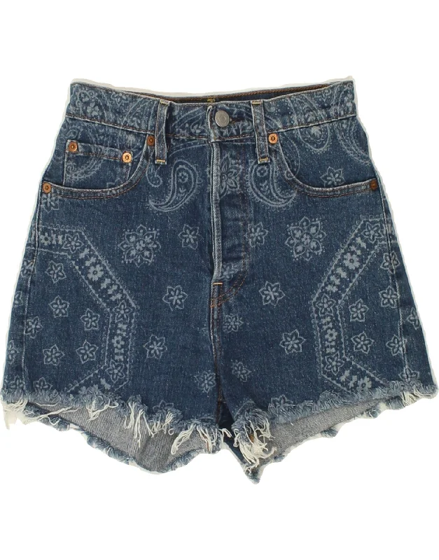 men's loose summer shorts -LEVI'S Mens Ribcage Denim Shorts W24 XS Blue Paisley Cotton