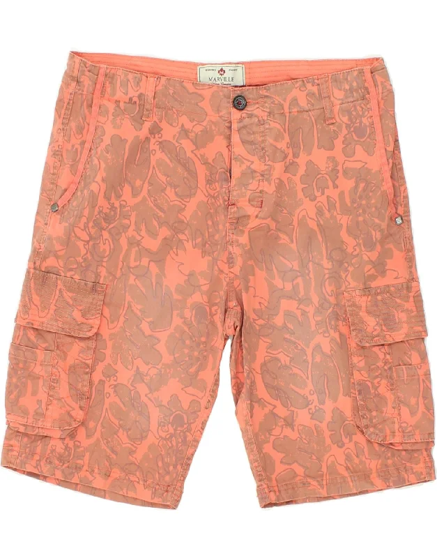 men's versatile shorts -MARVILLE Mens Abstract Pattern Cargo Shorts W33 Medium  Orange Cotton