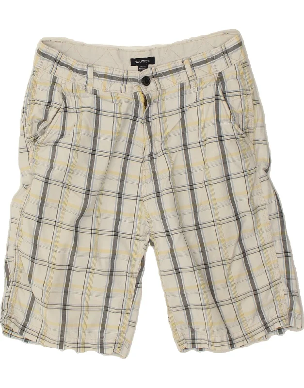 men's basketball shorts -NAUTICA Mens Chino Shorts W34 Large  White Check Cotton