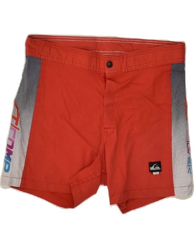 men's plaid shorts -QUIKSILVER Mens Graphic Casual Shorts W35 Large Red Colourblock Cotton