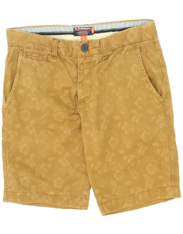 men's knee-length shorts -SUPERDRY Mens Chino Shorts Small W29  Brown Floral Cotton