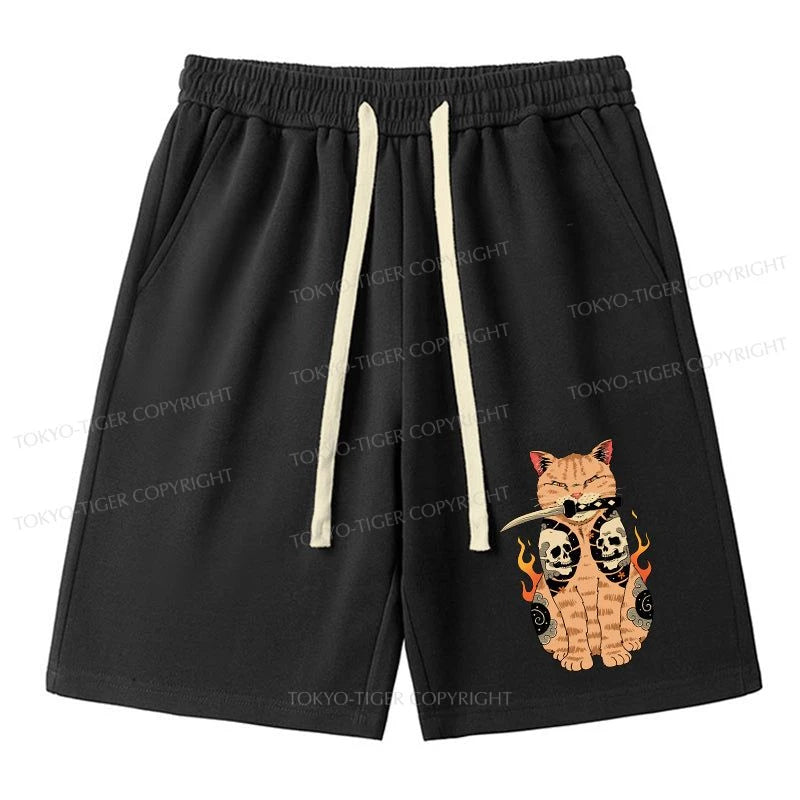 men's warm-weather shorts -Tokyo-Tiger Catana Cat Skull Tattooed Samurai Unisex Shorts