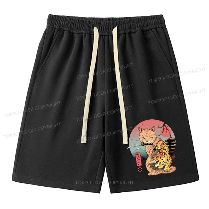 men's patterned shorts -Tokyo-Tiger Katana Cat Tattoo Unisex Shorts