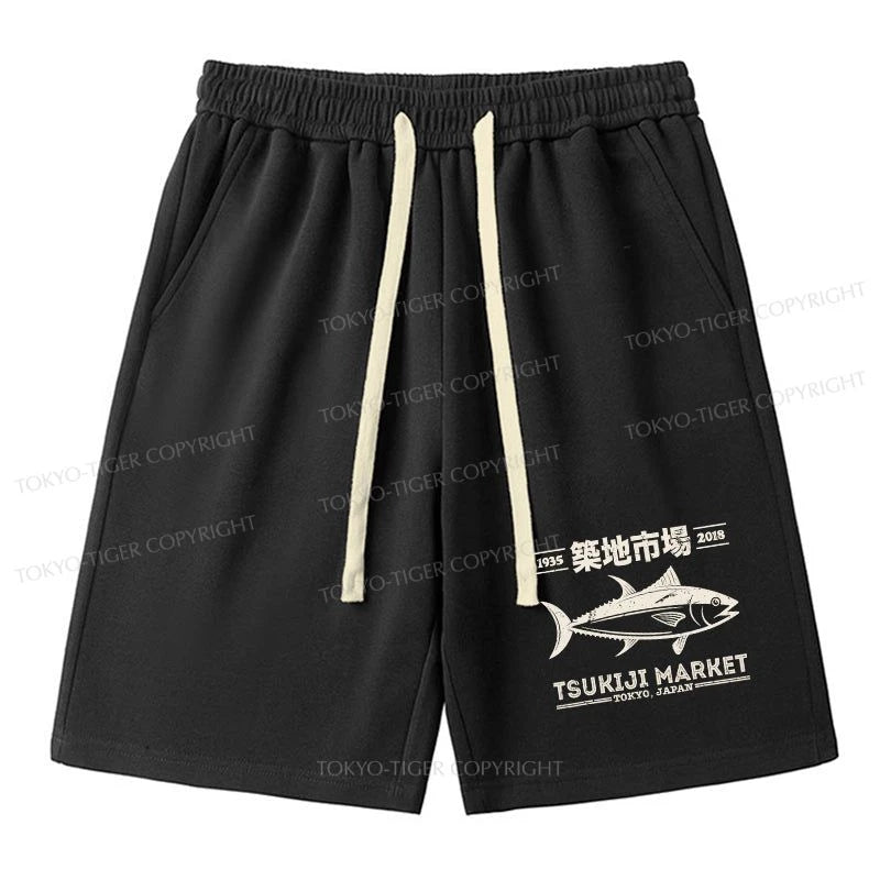 men's vintage shorts -Tokyo-Tiger Retro Tsukiji Fish Market Streetwear Tokyo Unisex Shorts