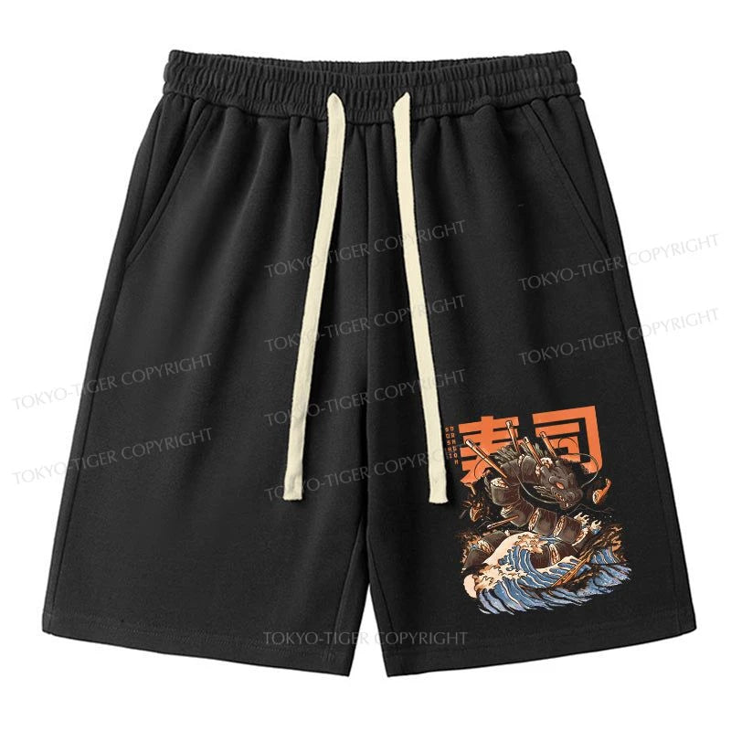 men's casual denim shorts -Tokyo-Tiger The Great Sushi Dragon Wave Unisex Shorts