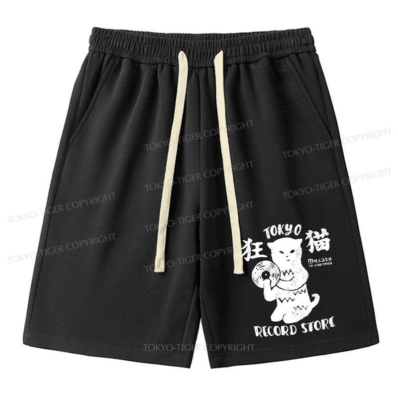 men's comfortable denim shorts -Tokyo-Tiger Tokyo Record Store Cat CD Unisex Shorts