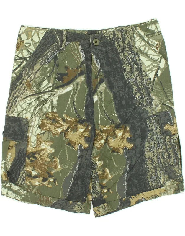 men's fitness shorts -UNIVERS Mens Abstract Pattern Cargo Shorts W34 Large Green Cotton