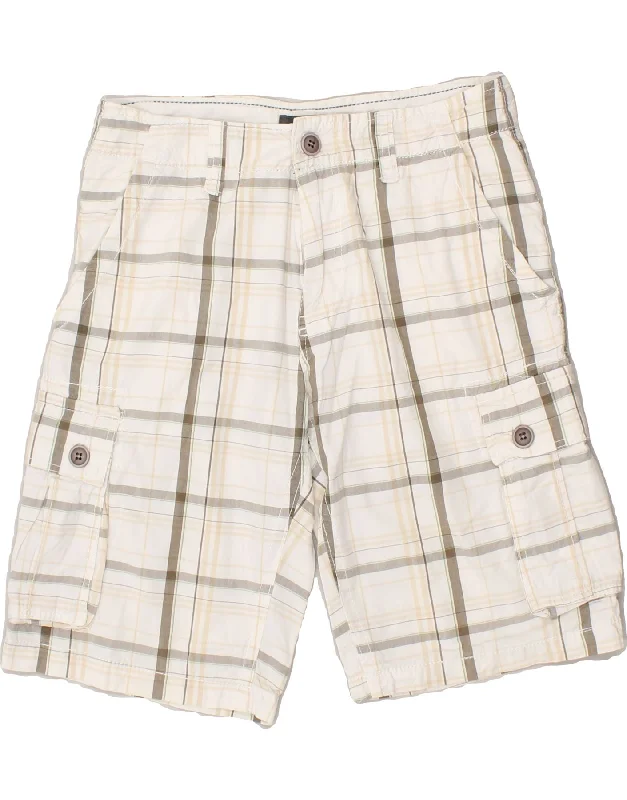 men's board shorts -VINTAGE Mens Cargo Shorts EU 48 Medium W32  Off White Check Cotton