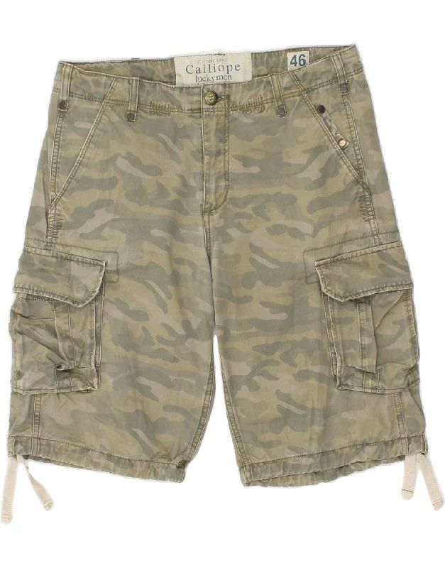 men's plaid shorts -VINTAGE Mens Cargo Shorts IT 46  Small W30  Khaki Camouflage Cotton