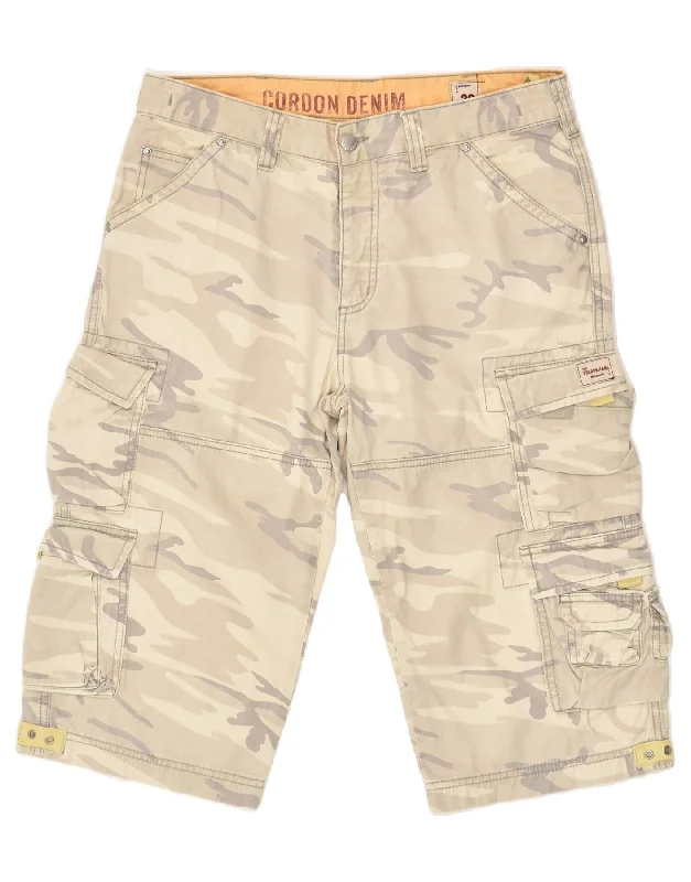 men's tailored cargo shorts -VINTAGE Mens Cargo Shorts W29 Small  Beige Camouflage Cotton