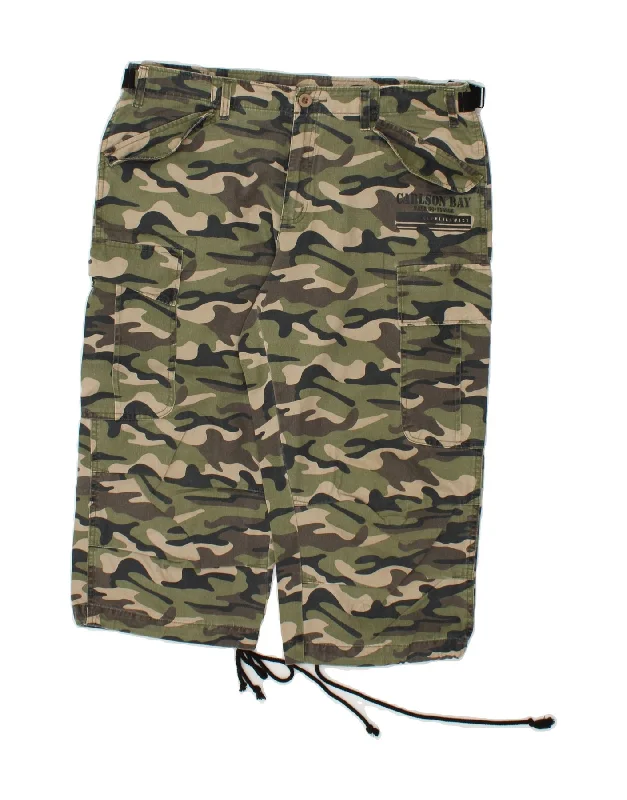 men's performance cargo shorts -VINTAGE Mens Cargo Shorts W36 Large Green Camouflage Cotton