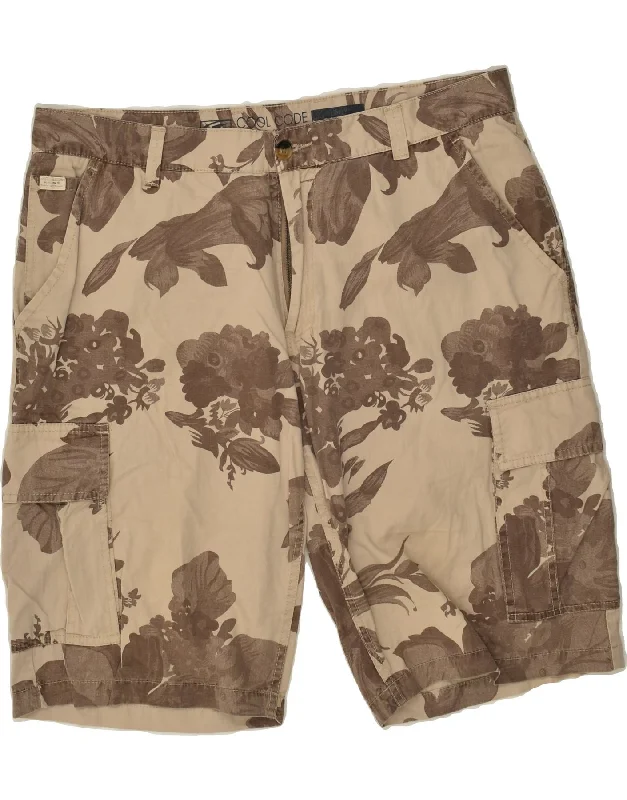 men's fleece shorts -VINTAGE Mens Cargo Shorts W38 XL Brown Floral Cotton