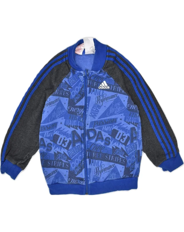 men's casual zip-up jackets -ADIDAS Boys Crazy Pattern Tracksuit Top Jacket 3-4 Years Blue Colourblock