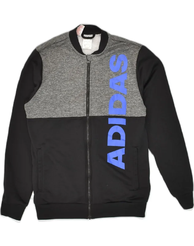 men's black jackets -ADIDAS Boys Graphic Tracksuit Top Jacket 13-14 Years Black Colourblock