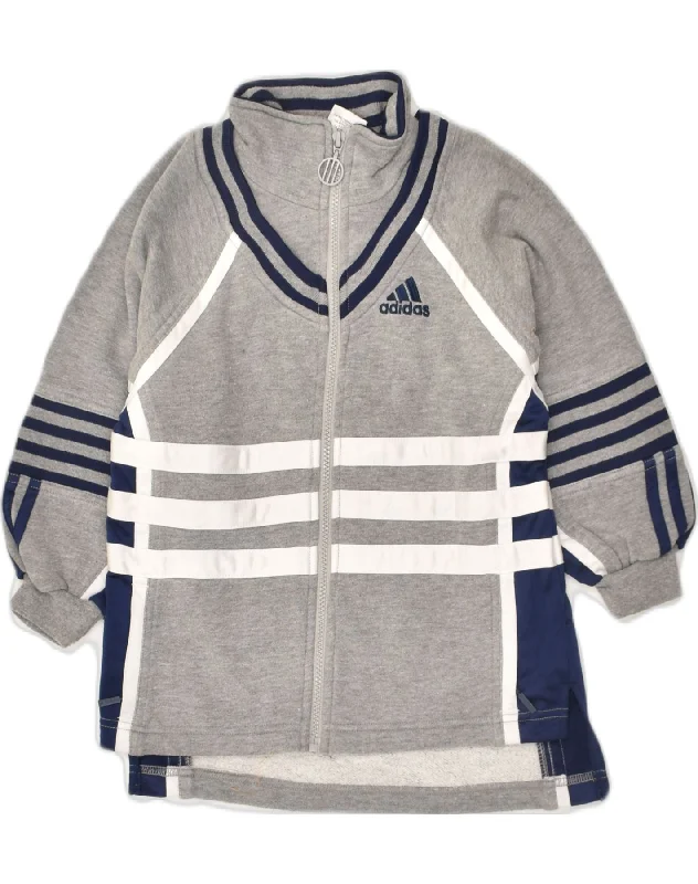 men's zippered jackets -ADIDAS Boys Graphic Tracksuit Top Jacket 5-6 Years Grey Colourblock Cotton