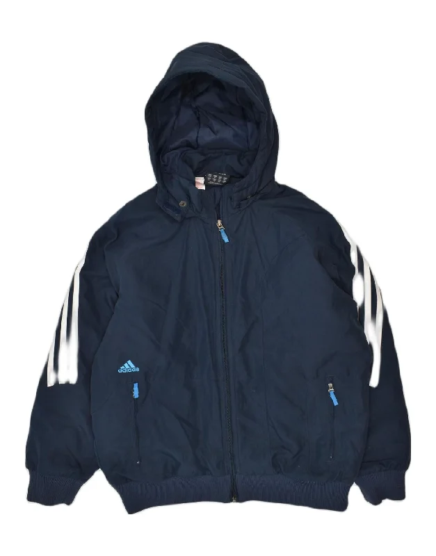 men's zip-up rain jackets -ADIDAS Boys Hooded Windbreaker Jacket 11-12 Years Navy Blue