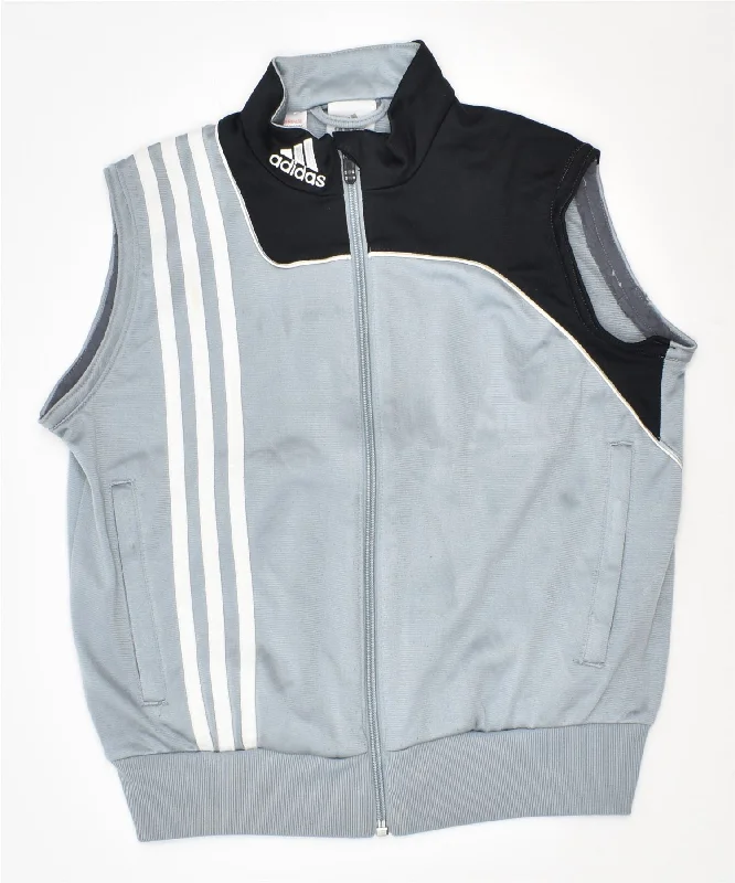 men's button-up jackets -ADIDAS Boys Sleeveless Tracksuit Top Jacket 7-8 Years Grey Polyester